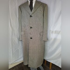 Hickey Freeman Lambswool Houndstooth Overcoat 42R Full Length Classic Coat
